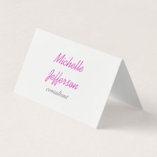 Carte De Visite Écriture manuscrite tendance rose blanc propre