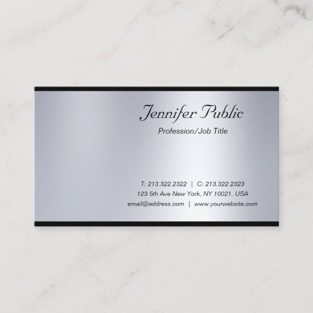 Carte De Visite Écriture moderne argent luxe gracieux professionne (Devant)