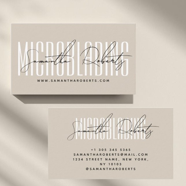 Carte De Visite Écriture moderne de microblading beige (Créateur téléchargé)