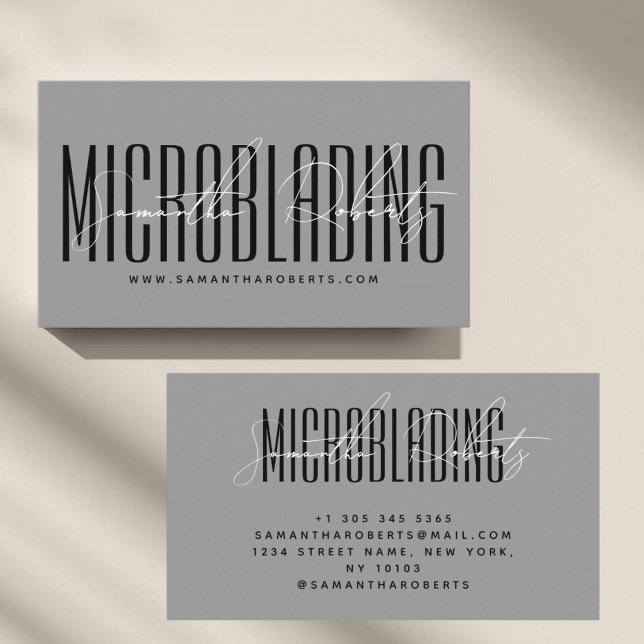 Carte De Visite Écriture moderne de microblading gris (Créateur téléchargé)