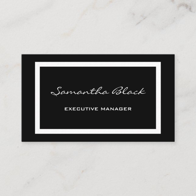 Carte De Visite Écriture moderne professionnelle Noir blanc (Devant)