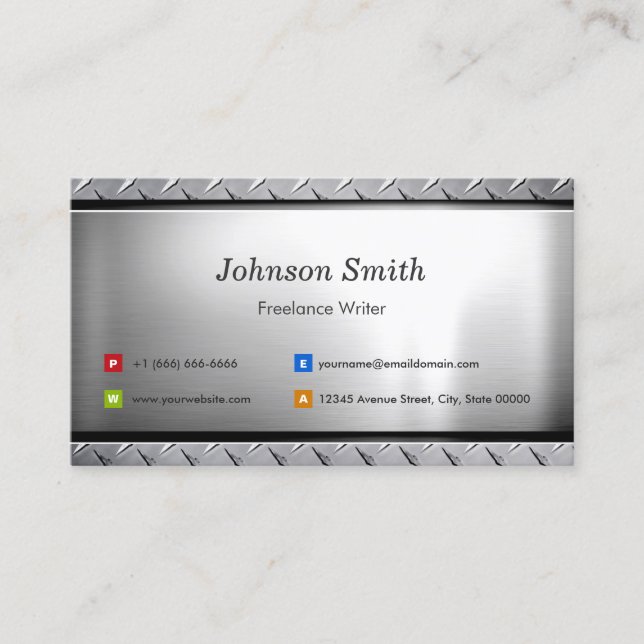 Carte De Visite Écrivain Freelance - Style Platine Look (Devant)