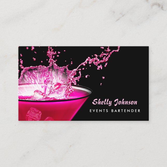 Carte De Visite Edgy Black and Pink Splash Events Bartender (Devant)