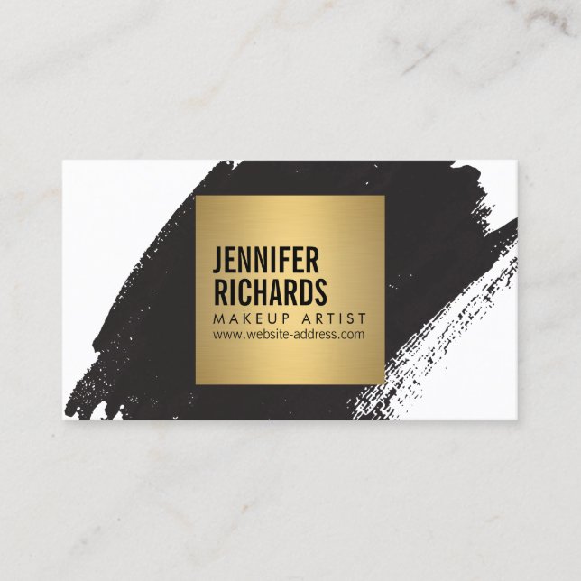 Carte De Visite Edgy Bold Black Brushstroke pour maquilleur (Devant)