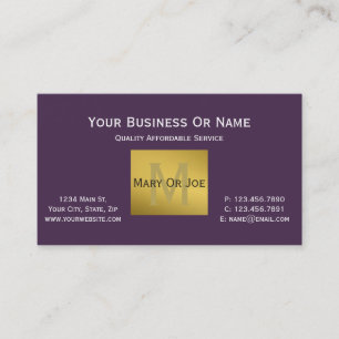 Carte De Visite Effacer Acai Violet Blanc Texte Or Monogramme Or