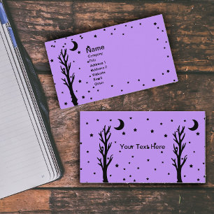 Carte De Visite Éffrayant Arbre Noir Lune Étoiles Violet