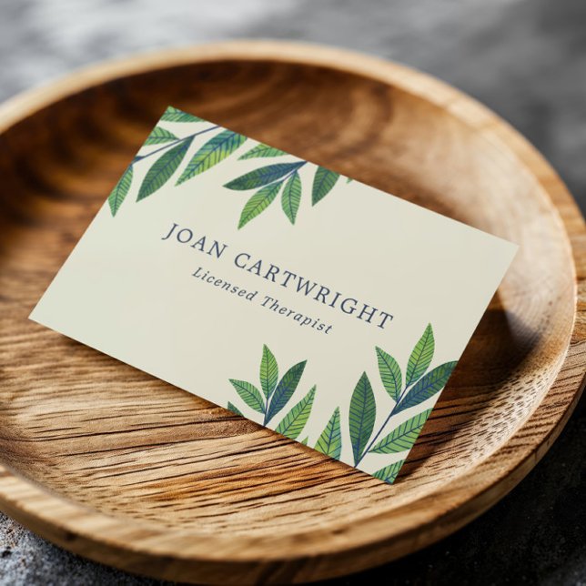 Carte De Visite Eggshell Green Feuilles Light Blue Therapy (Créateur téléchargé)