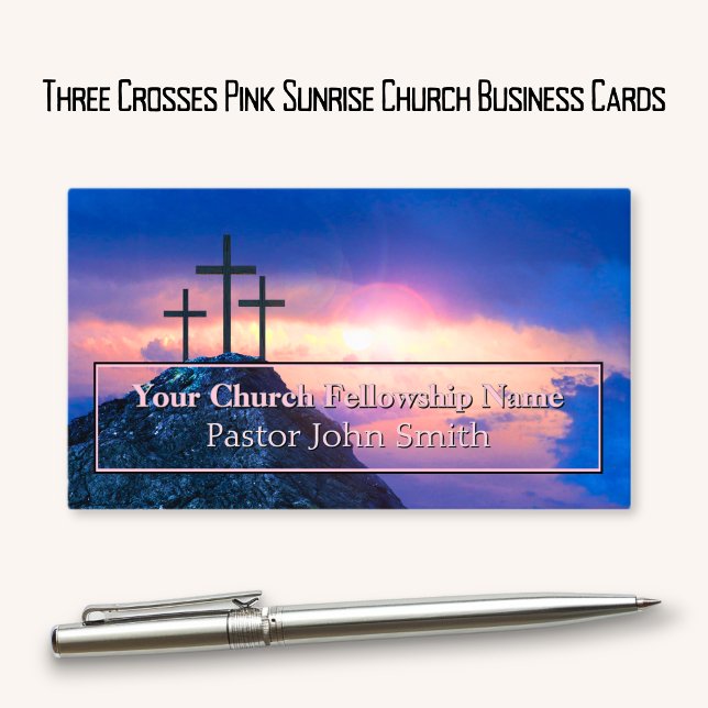 Carte De Visite Eglise de Sunrise Rose à trois croix (Three Crosses Pink Sunrise Church Business Cards)