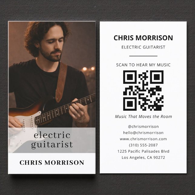 Carte De Visite Electric Guitarist Musician QR Code Photo (Créateur téléchargé)