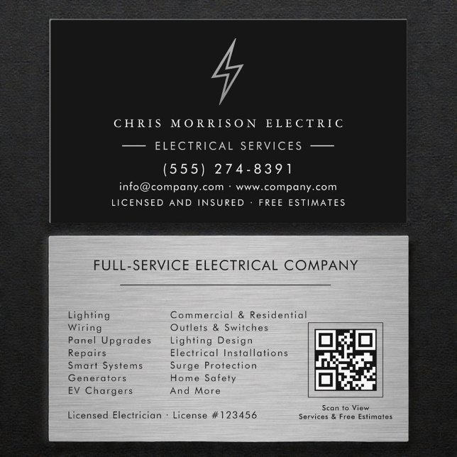 Carte De Visite Electrical Services QR Code Professional (Créateur téléchargé)
