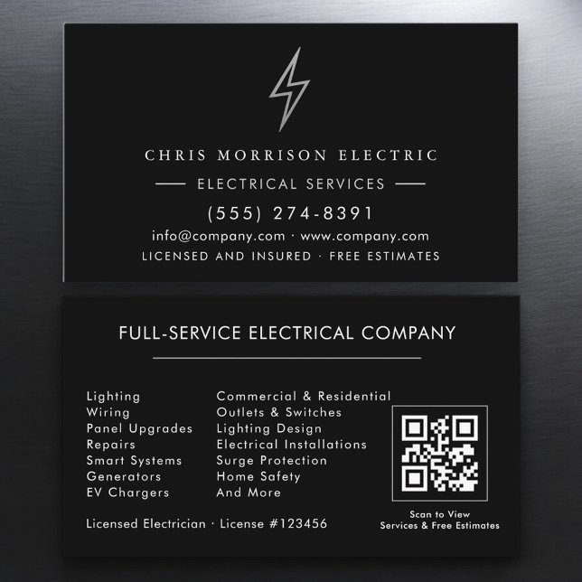 Carte De Visite Electrician – Black Silver Electrical Service (Créateur téléchargé)