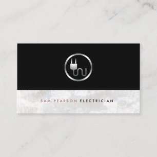 Carte De Visite Electrician Bold Argent Electric Plug Icon élégant