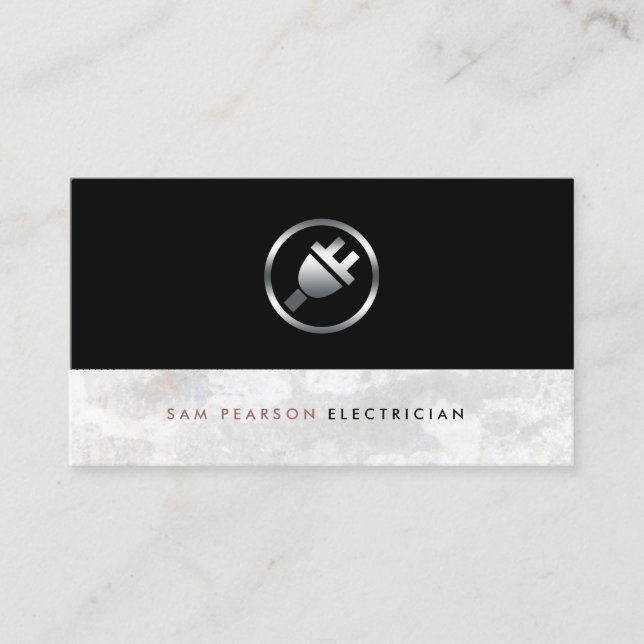 Carte De Visite Electrician Bold Argent Electric Plug Icon élégant (Devant)