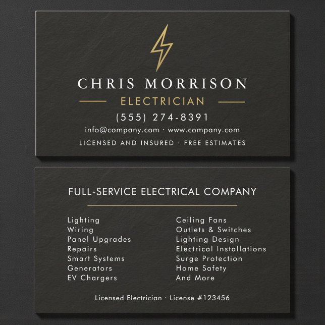 Carte De Visite Electrician Electric Black Gold Slate Stone (Créateur téléchargé)