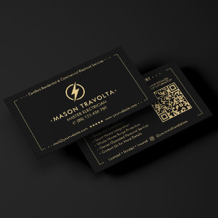 Carte De Visite Électricien agréé élégant Logo Puissance Noir