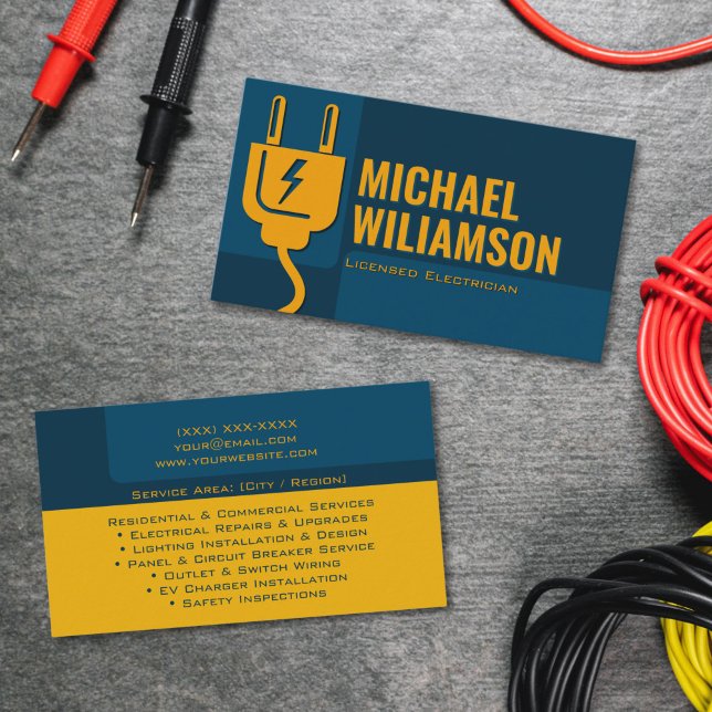 Carte De Visite Électricien agréé professionnel Travaux électrique (Professional licensed electrician business card with bold typography and lightning bolt accent)