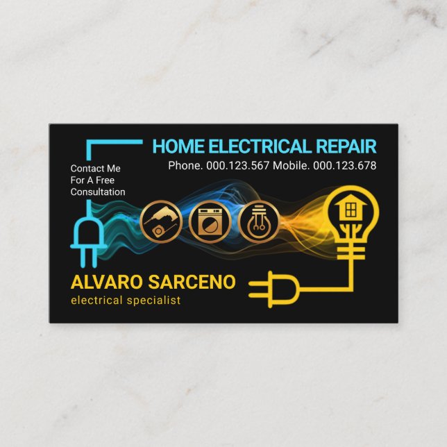 Carte De Visite Électricien alimente le circuit électrique à domic (Devant)