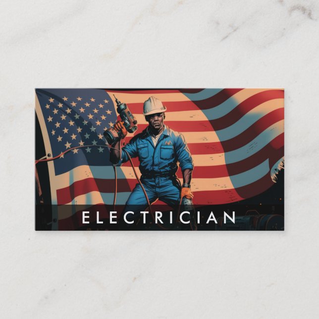 Carte De Visite *~* Électricien AP75 Photo Drapeau patriotique QR (Devant)