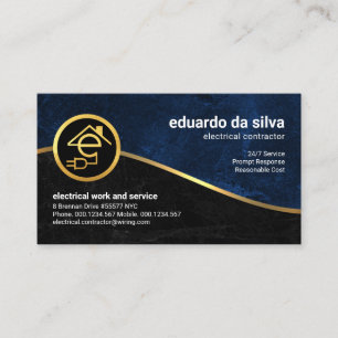Carte De Visite Électricien Blue Black Grunge Gold Wave