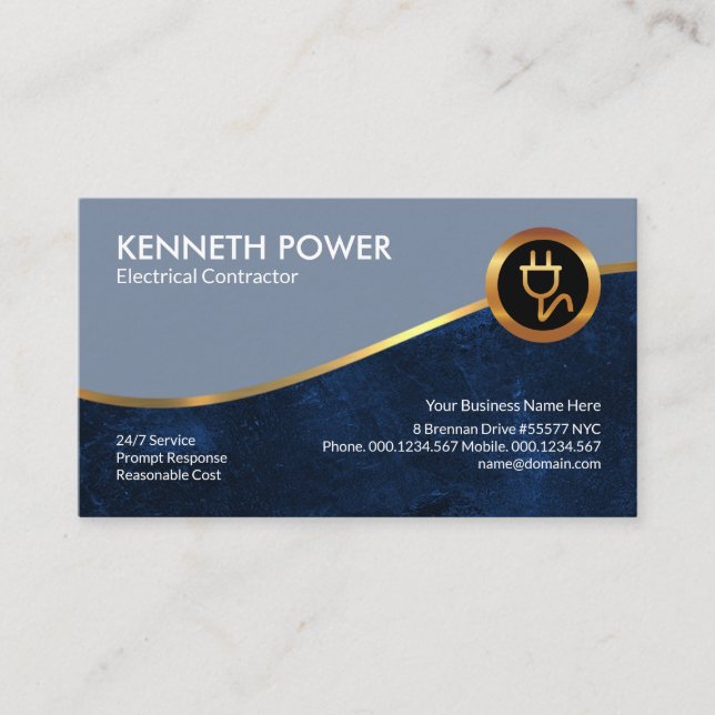 Carte De Visite Électricien de Blue Grunge Royal Gold Wave (Devant)