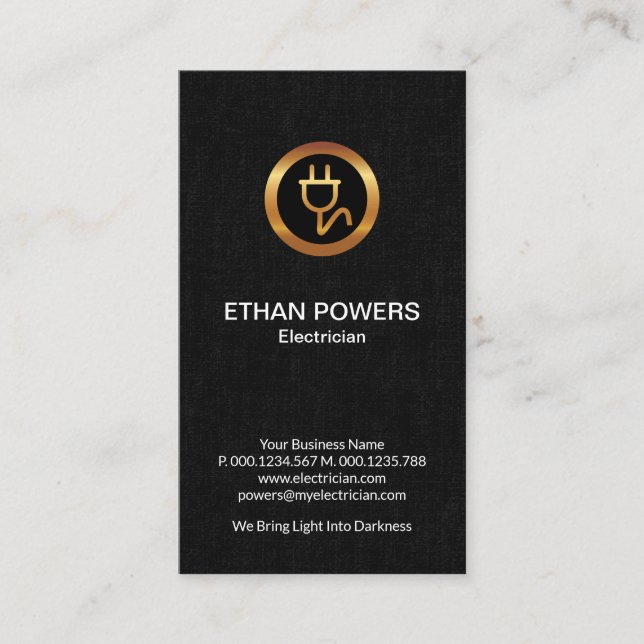 Carte De Visite Électricien de la prise d'électricité Gold Black G (Devant)