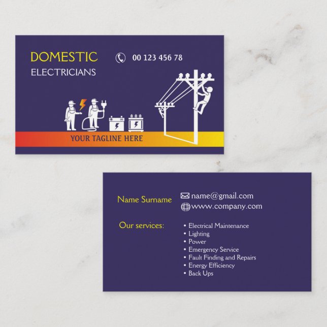 Carte De Visite Électricien domestique (Devant / Derrière)