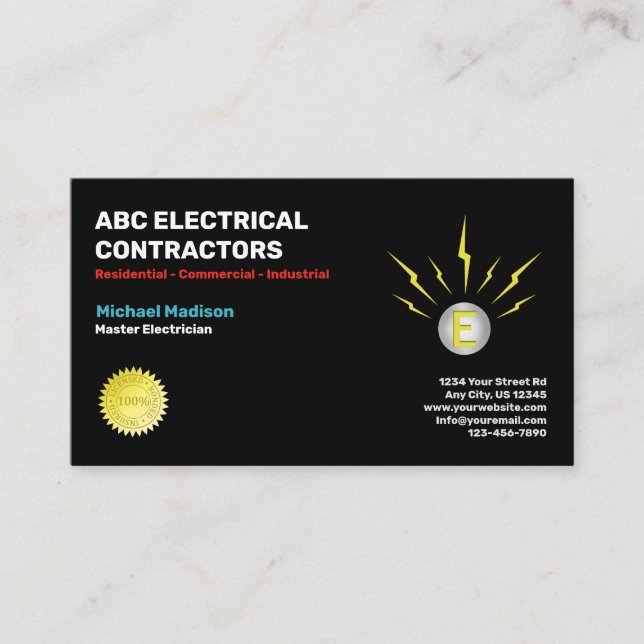 Carte De Visite Électricien | Entrepreneur électrique (Devant)