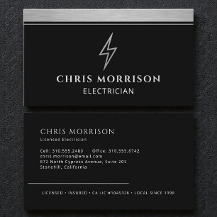 Carte De Visite Électricien industriel argent métallisé noir