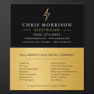Carte De Visite Électricien Métallique Noir Or Entrepreneur Entrep