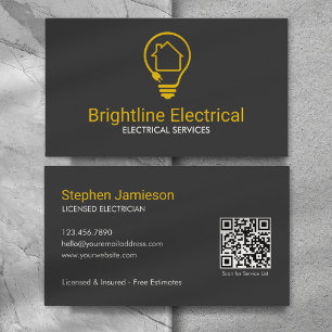 Carte De Visite Électricien Moderne Code QR Noir Jaune