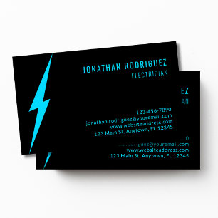 Carte De Visite Électricien Personnalisé Bolt Éclairage Néon Bleu