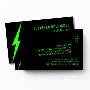 Carte De Visite Électricien Personnalisé Éclair Lumineux Néon Vert