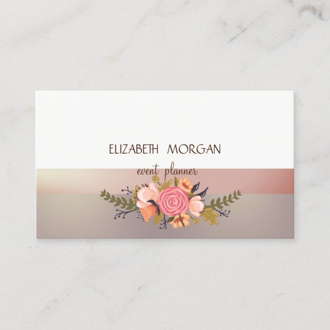 Carte De Visite Elegan Moderne Bande Rose, Fleur Aquarelle (Devant)
