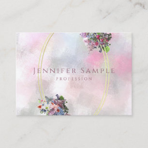 Carte De Visite Elégant Abstrait Aquarelle Fleurs Gold Frame Top