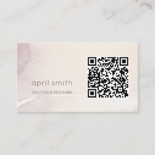 Carte De Visite Elégant Abstrait Gold Purple Aquarelle QR Code