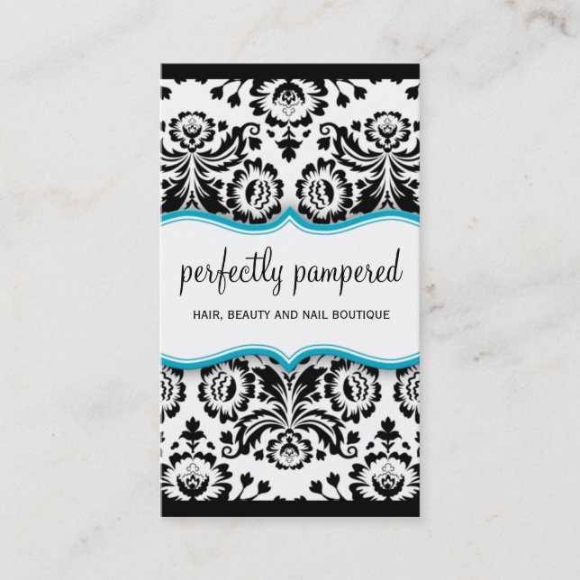 Carte De Visite ELEGANT AFFAIRES élégant damask noir aqua bleu (Devant)