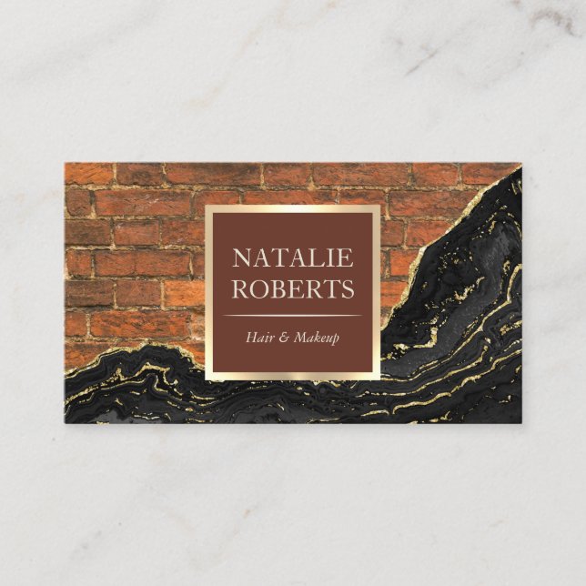Carte De Visite Elégant Agate Black Gold Marbre Brick Beauté Salon (Devant)