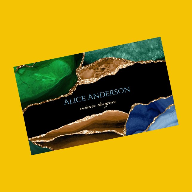 Carte De Visite Elégant Agate Gold Blue Green Designer (Créateur téléchargé)