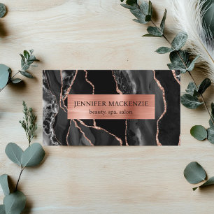 Carte De Visite Élégant Agate Noir et Or Rose Luxe