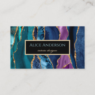 Carte De Visite Elegant Agate or bleu vert noir designer Busin