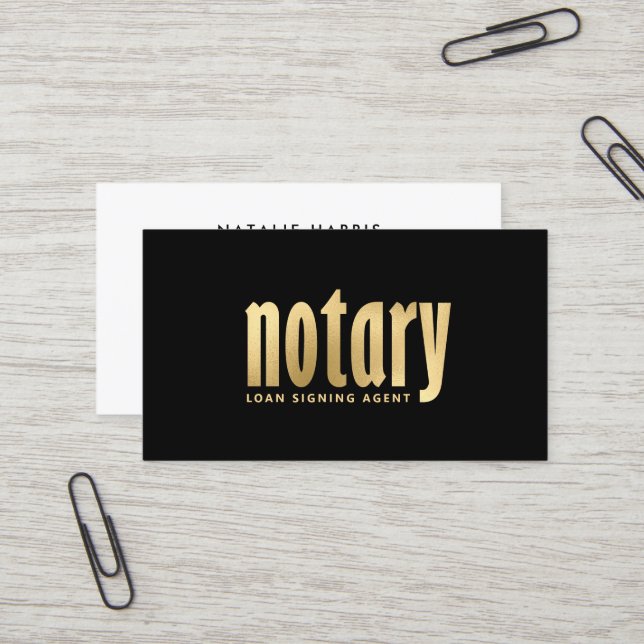 Carte De Visite Élégant agent de prêt notaire Gold (Devant/Arrière en situation)