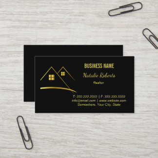 Carte De Visite Élégant Agent Immobilier Affaires Noir & Or