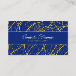 Carte De Visite Elégant agent immobilier de luxe Blue & Gold Navy