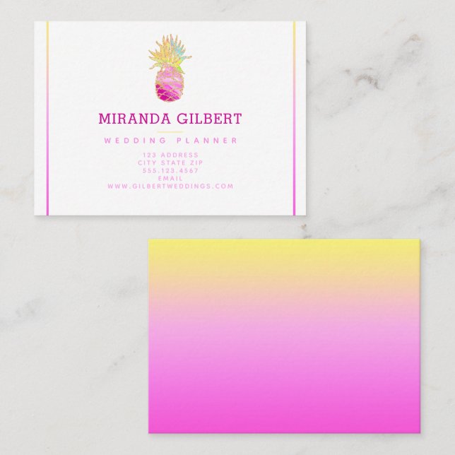 Carte De Visite Élégant ananas en rose et or (Devant / Derrière)