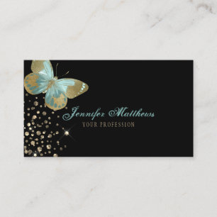 Carte De Visite Elégant Aquarelle Aqua & Gold Parties scintillant 