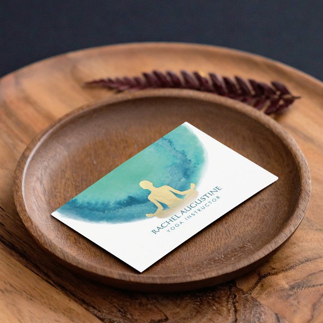 Carte De Visite Elégant Aquarelle Méditation Or Yoga Instructeur (Créateur téléchargé)