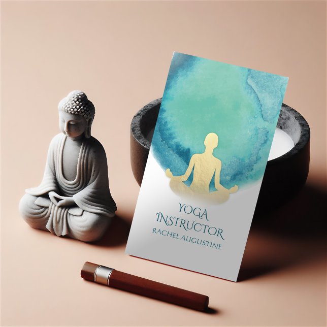 Carte De Visite Elégant Aquarelle Méditation Or Yoga Instructeur (Créateur téléchargé)