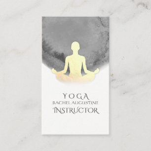 Carte De Visite Elégant Aquarelle Méditation Or Yoga Instructeur