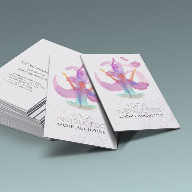 Carte De Visite Élégant Aquarelle Yoga Méditation Pose Om Symbole (Créateur téléchargé)