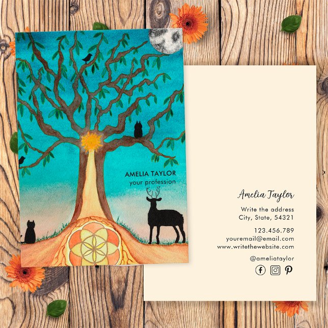 Carte De Visite Élégant Arbre De Vie (Front and Back)